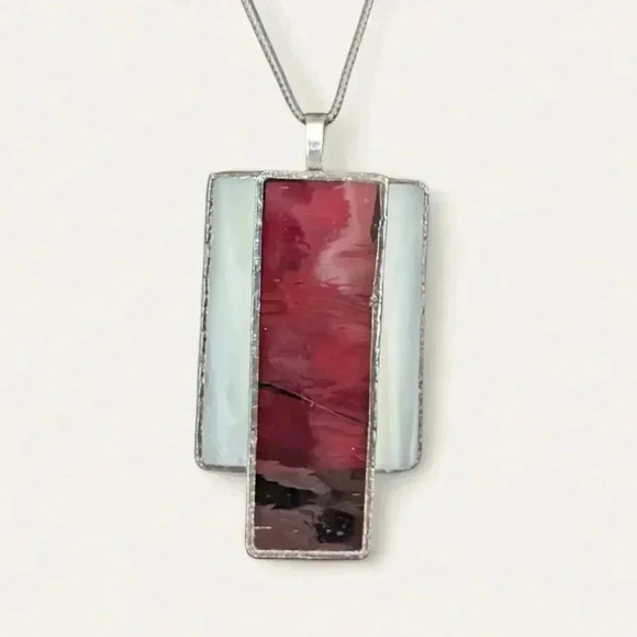 Vintage Handmade Art Deco Stained-Glass Pendant - Picture 1 of 5